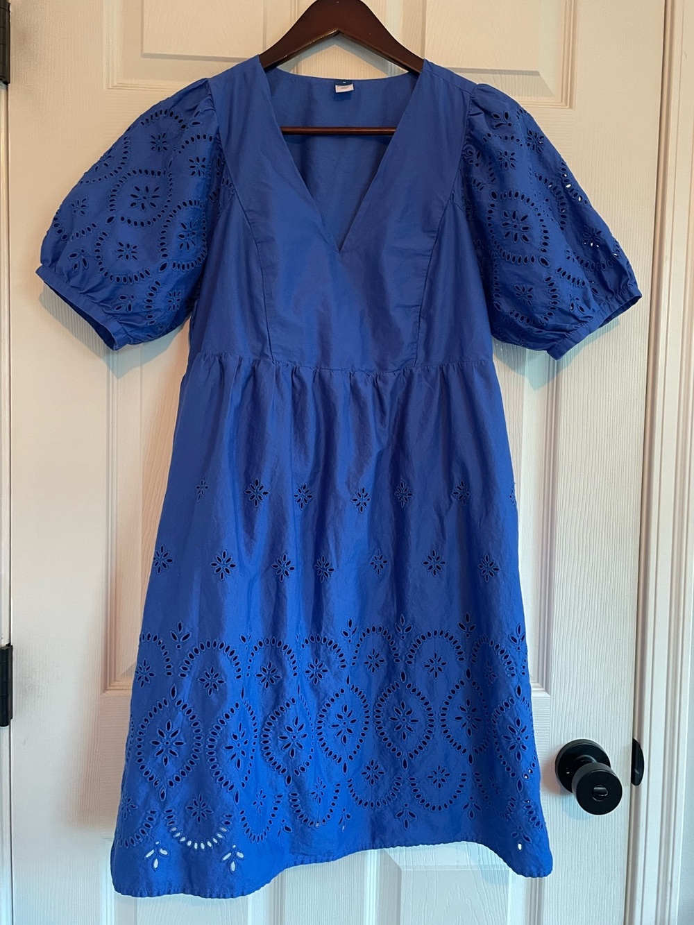 Old Navy Royal Blue Eyelet Dress Puff Sleeve Summer Daytime Mini Dress Size M